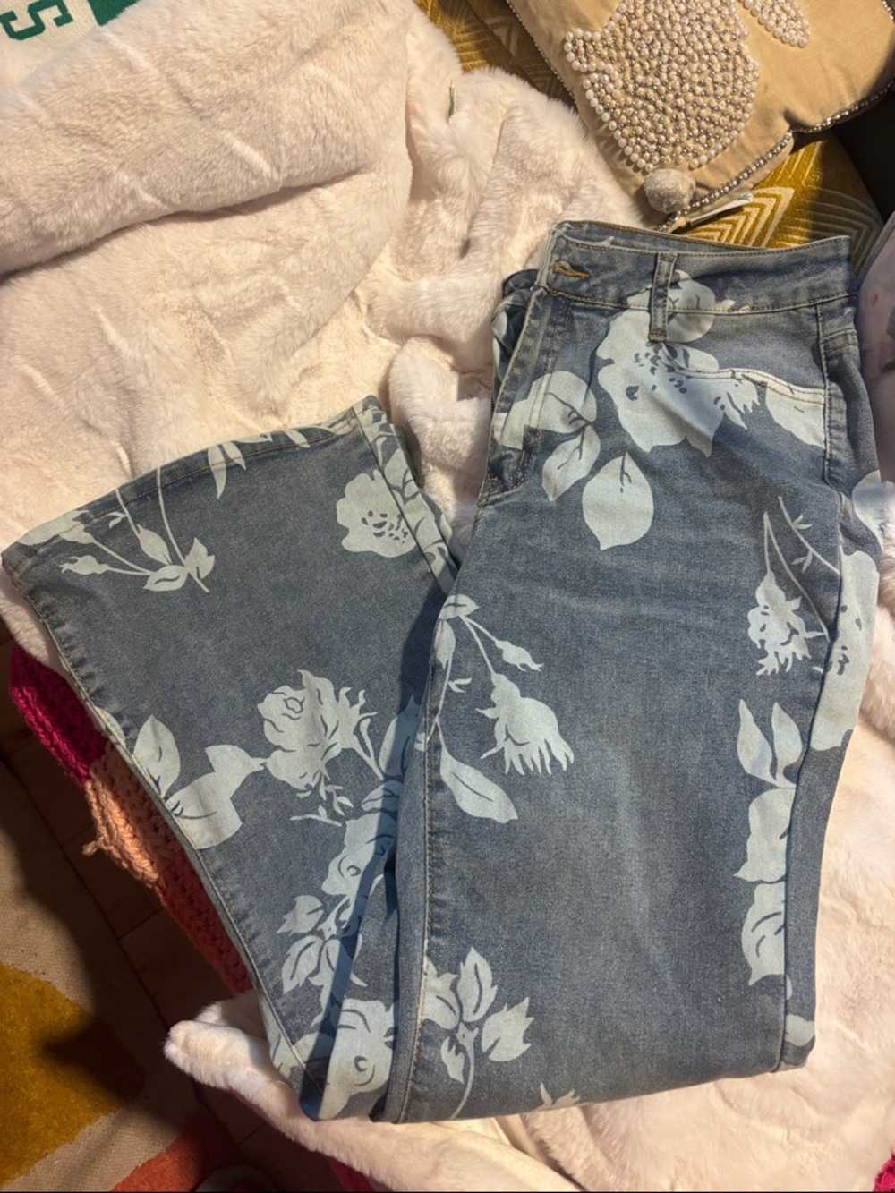 Floral Print Light Blue Women's Jeans